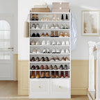 Hzuaneri Shoe Storage Cabinet, 10 Tiers Shoe Organizer with 2 Cloth Drawers | Wooden Freestanding Shoes Cabinet with 2 Hooks, 40-45 Pairs, Shoes Cubby Organizer for Entryway, White SR52903MI