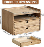 KIRIGEN Desktop Organizer Cabinet With 2 Drawers & Tray - Wood Office Desk Storage Shelf for Office Supplies - Small Cabinet for Countertop Accessories Storage 3 Layer Dark Brown（DT3D2C-DBR）