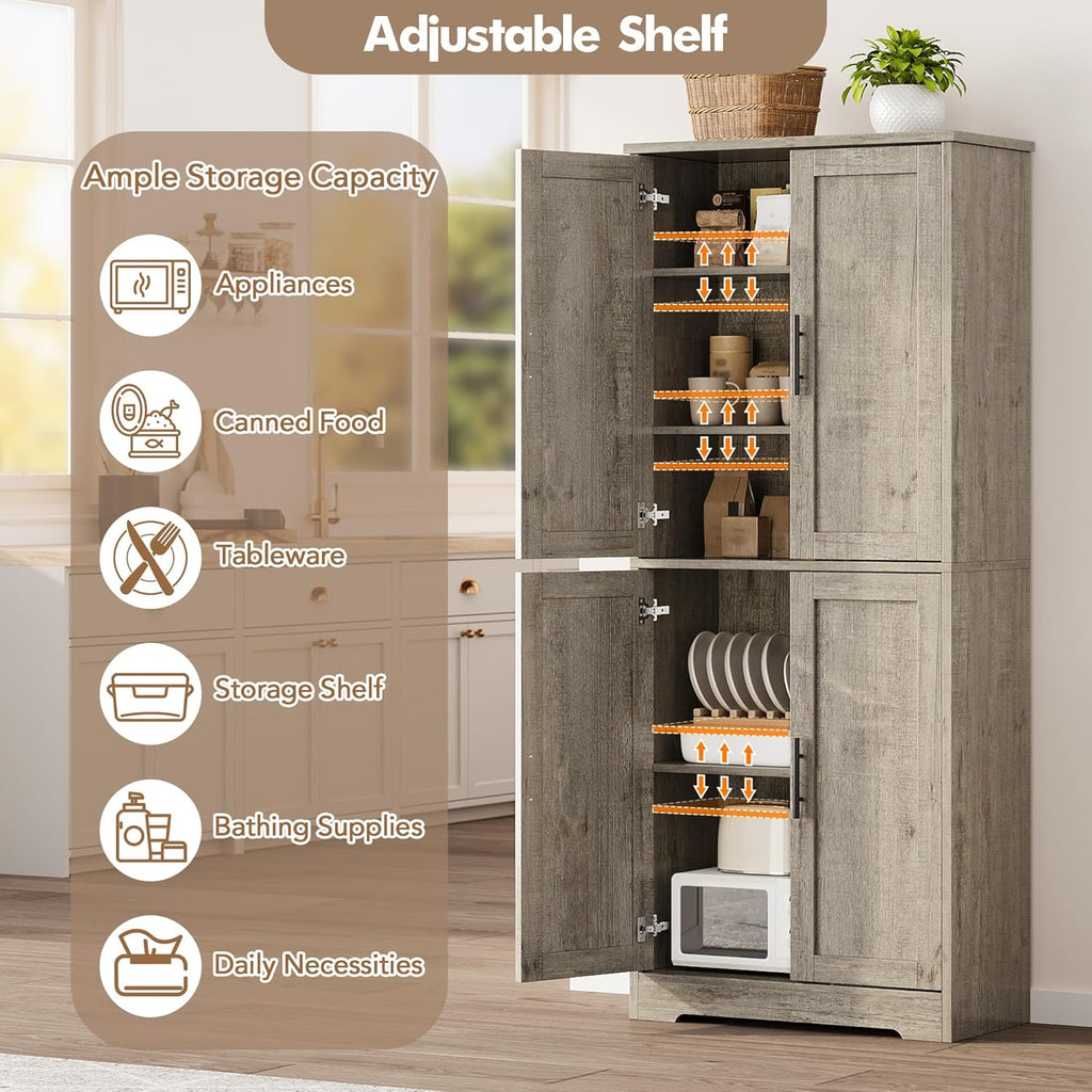 70" Tall Pantry Cabinet, Kitchen Pantry Storage Cabinets with 2 Door and 3 Adjustable Shelves, for Kitchen, Dining Room, Living Room and Bathroom