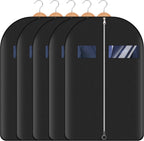 Hleelomi 5 Pack 40-inch Suit Bag Garment Bag for Travel and Storage, Garment Bags for Hanging Clothes with Zipper and Visible Transparent Window, Black