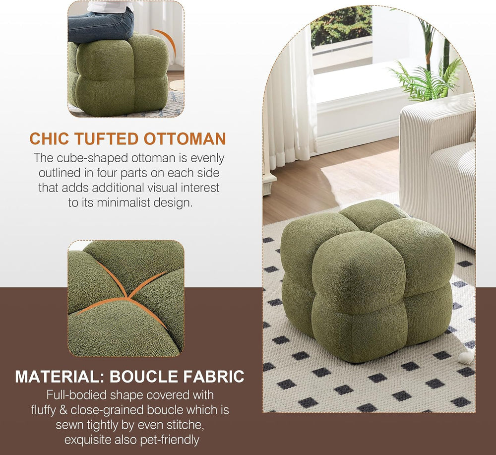 Zesthouse Square Pouf Ottomans Set of 2, Modern Vanity Chair for Bedroom | Bo...