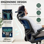 FelixKing Ergonomic Office Desk Chair with Headrest, Wheels, Adjustable Lumbar Support and Height, Swivel Comfy Task Chair with Flip-up Armrests, Ergo Mesh Backrest for Working (Navy)