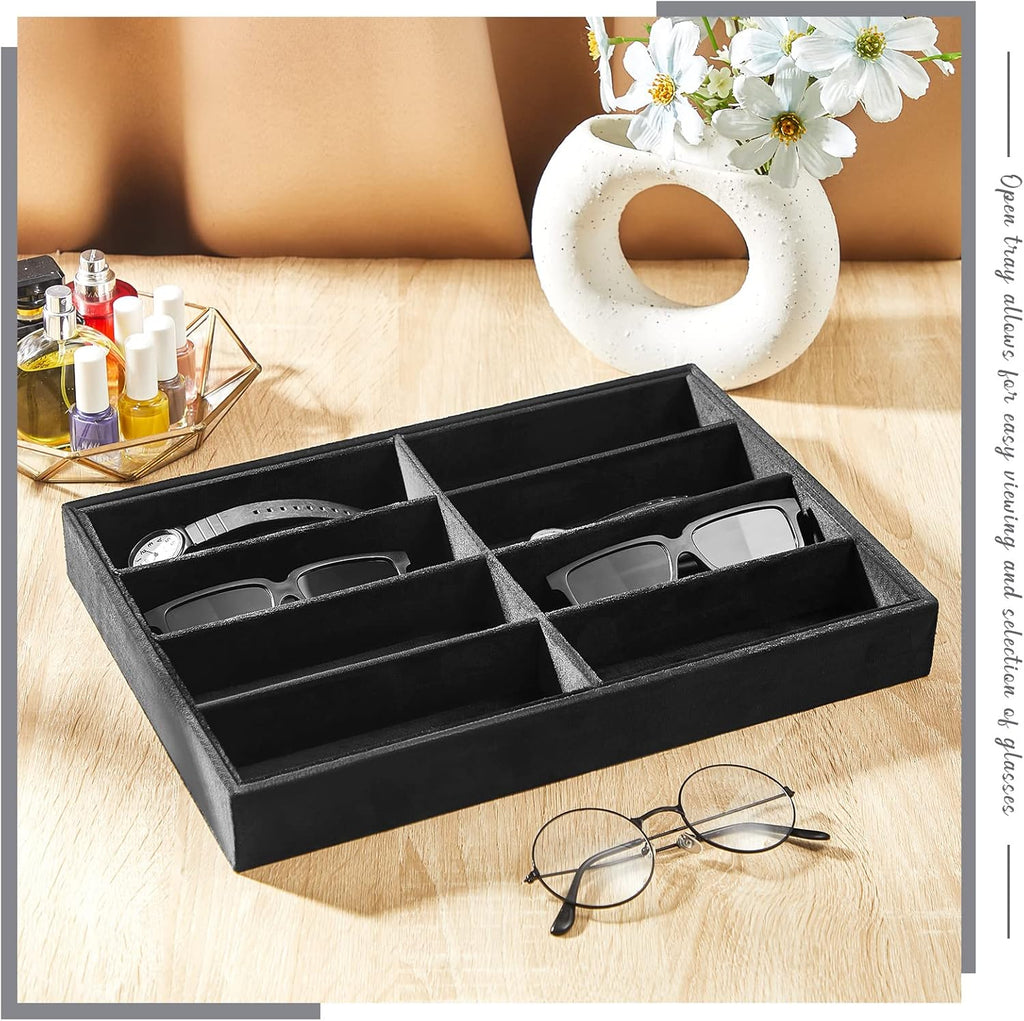 Amylove 2 Pcs Sunglass Organizer Trays Glasses Stackable Jewelry Trays Sunglass Organizer Display Box(8 Grids,Black)