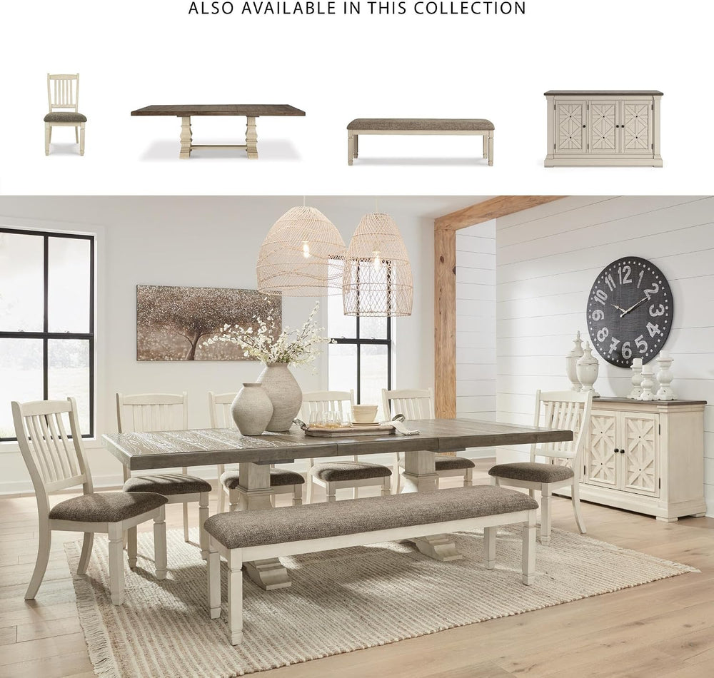 Signature Design by Ashley Bolanburg 65" Farmhouse Upholstered Dining Be...