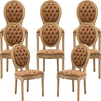 French Country Dining Chairs Set of 8, Caramel Kitchen & Dining Room Chairs, Faux Leather Kitchen Chairs, Tufted Upholstered, Wood Legs, Sillas De Comedor (PU, Amber, 8Pcs)
