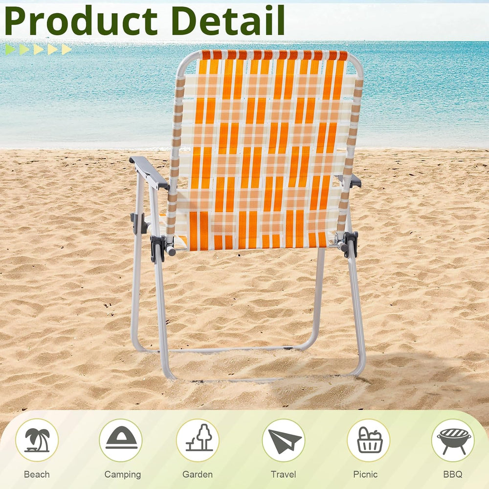 Folding Webbed Oversized Lawn Chairs Set of 2, 260 LBS High Beach Chair for A...