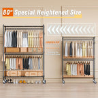 Homdox 3 Tier Heavy Duty Garment Rack with Wheels, Adjustable Wire Clothes Rack with Double Hanging Rods, Portable Closets for Hanging Clothes with Side Hooks, Black