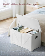 VASAGLE Storage Chest, Storage Trunk with 2 Safety Hinges, Storage Bench, Shoe Bench, Farmhouse Style, 15.7 x 31.5 x 18.1 Inches, for Entryway, Bedroom, Living Room, Cloud White ULSB062T14