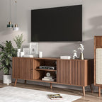 Mid Century Modern TV Stand for Televisions up to 70 Inches, with Sliding Doors and Storage, Television Stands, TV Consoles, Media Consoles for Living Room, 63 Inch (Walnut)