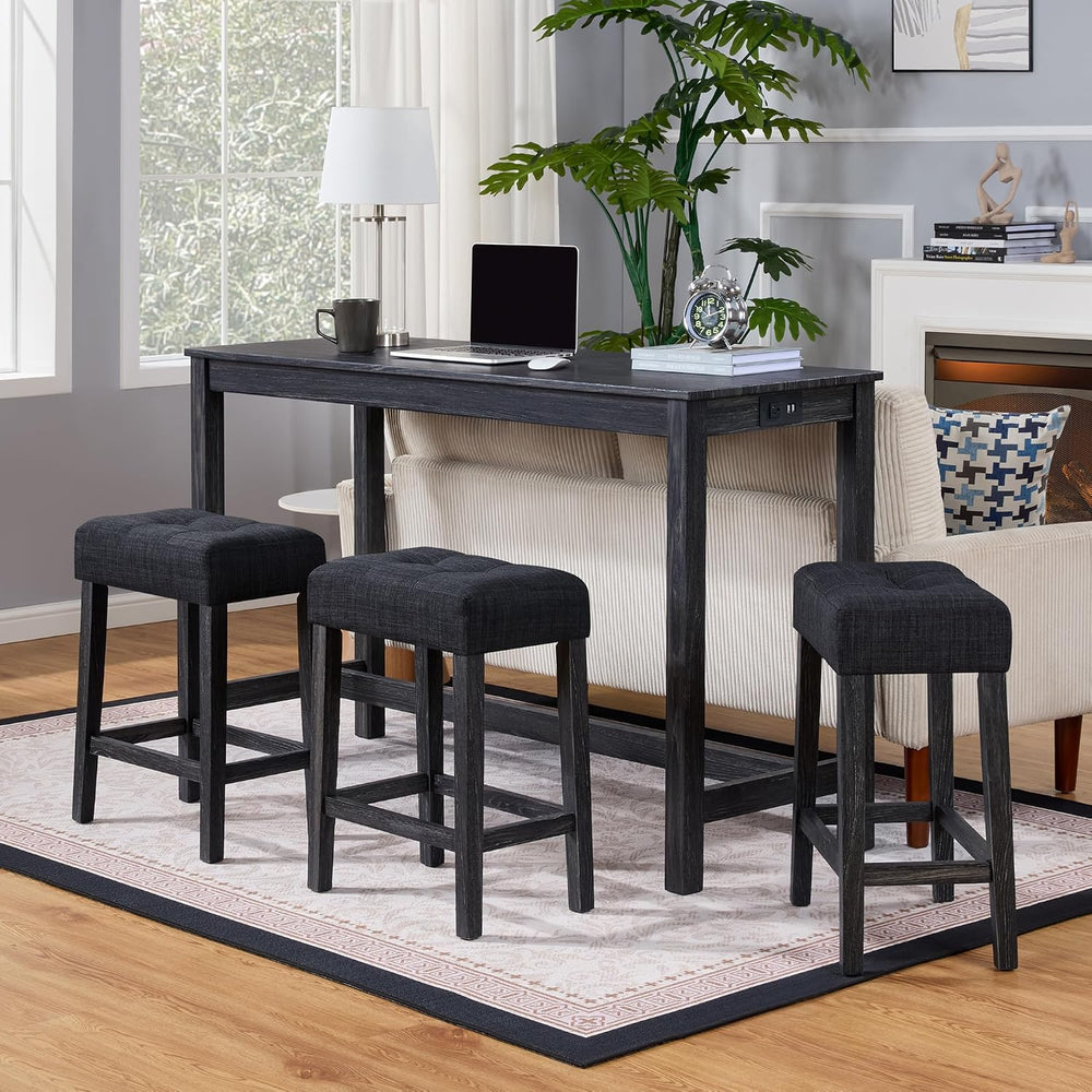 DUHOME 4 Piece Bar Table Set with Power Outlet,Industrial Breakfast Table wit...