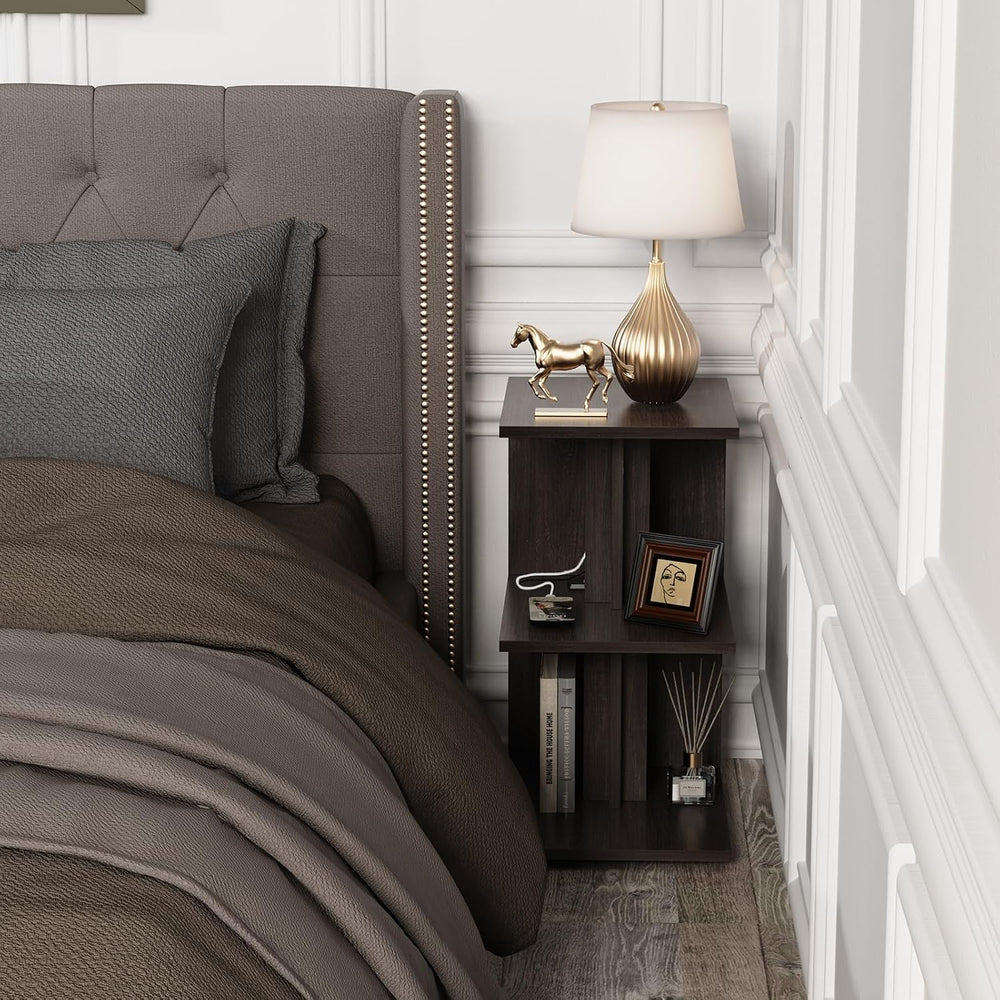 End Table, Side Table, Nightstand, USB Ports and Outlet，3-Tier Storage Shelf,...