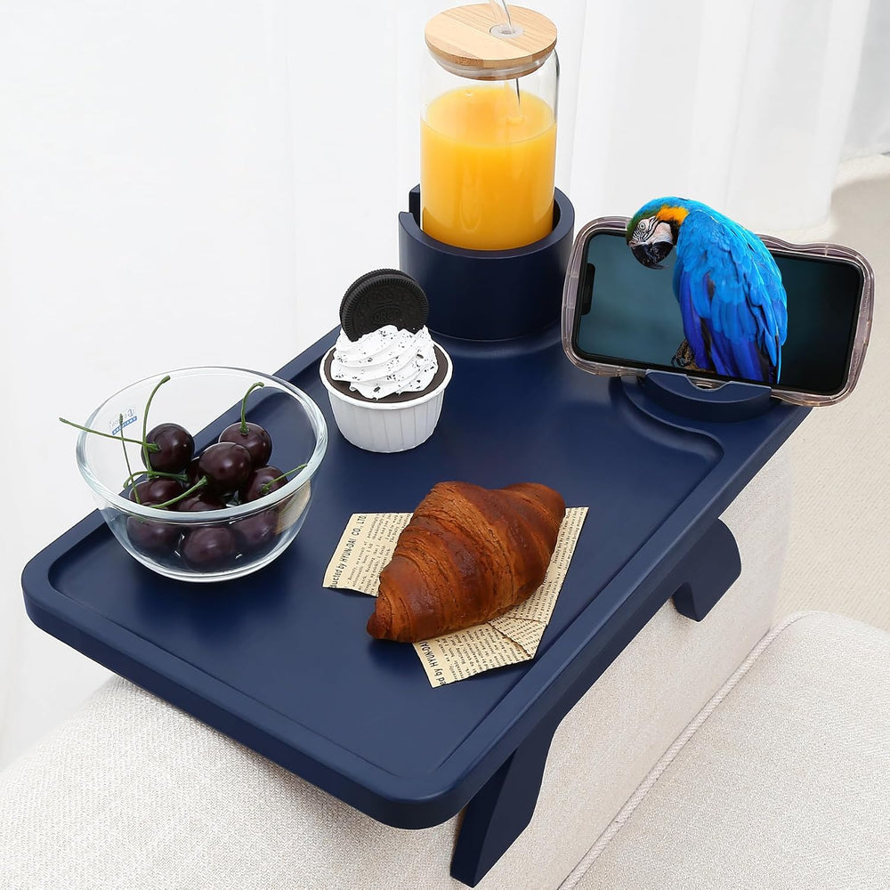 Nnewvante Couch Armrest Tray 3 in 1 Bamboo Clip-on Couch Table, Navy Blue, | ...