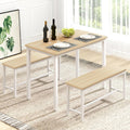 Rovibek 43" Dining Room Table Chairs Set for 4, Modern Space Saving Kitchen Table with 2 Benches & Adjustable Feet Breakfast Table, Wooden Industrial Style Farmhouse, White