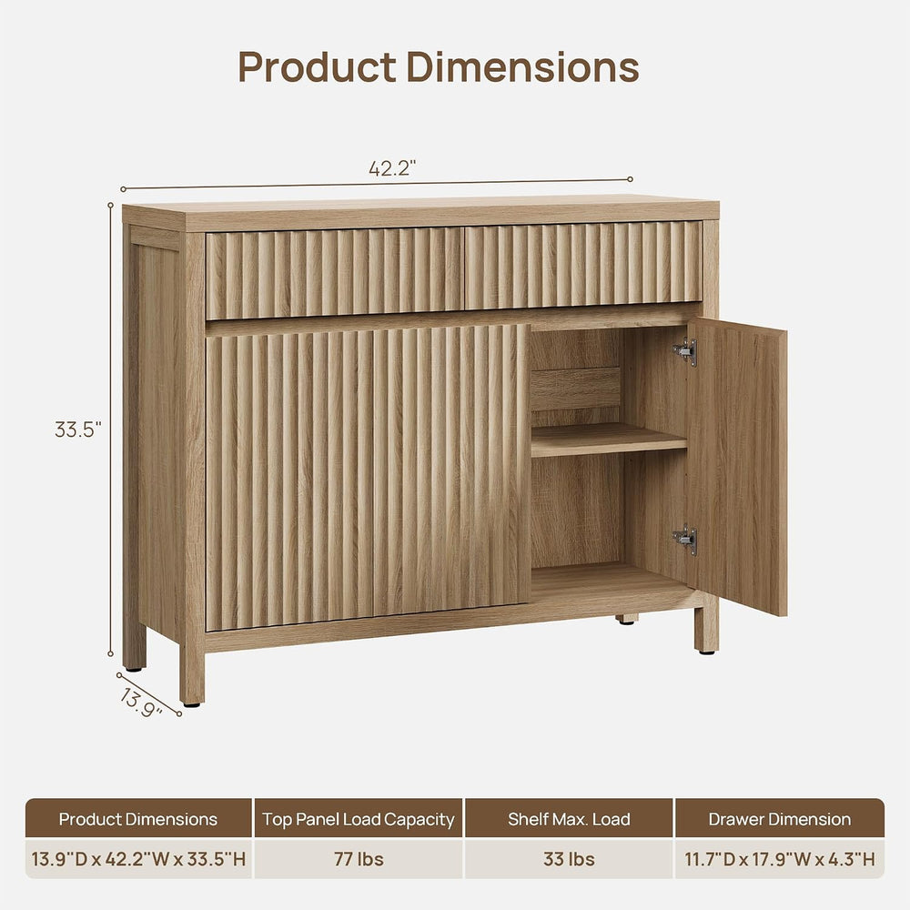 SICOTAS 42" Fluted Sideboard Buffet Cabinet with 2 Drawers & 3 Doors...
