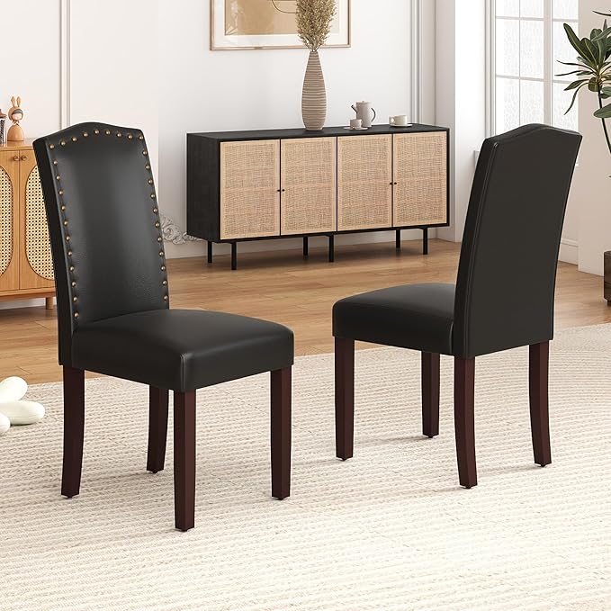 LSSBOUGHT PU Dining Chair Set of 2 Upholstered Parsons Kitchen Chair with Cop...