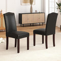 LSSBOUGHT PU Dining Chair Set of 2 Upholstered Parsons Kitchen Chair with Copper Nails and Solid Wood Legs for Dining Room,Restaurant(Black)