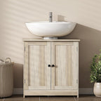 HOMCOM Under Sink Bathroom Cabinet, Pedestal Sink Storage Cabinet with 2 Doors, Shelf and U-Shape, Weathered Gray Oak
