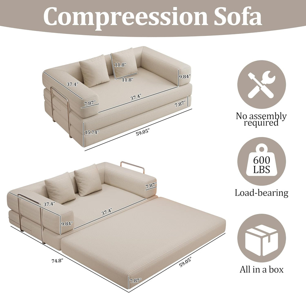 59.0 Inch Convertible Sofa Bed, 4-in-1Futon Sofas Bed Pull Out Sleeper Couch,...
