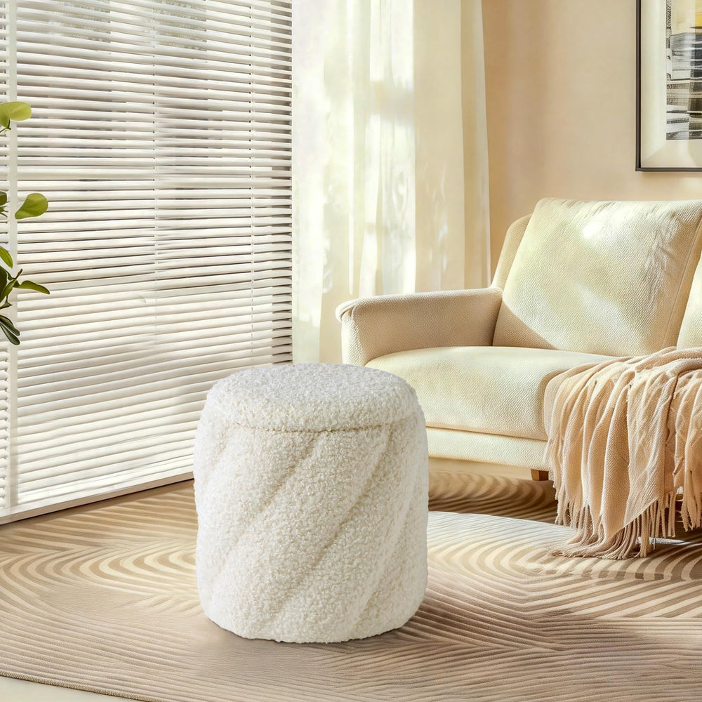 Get Set Style Round Ottoman with Soft Padded Seat, Storage Vanity Stool for M...