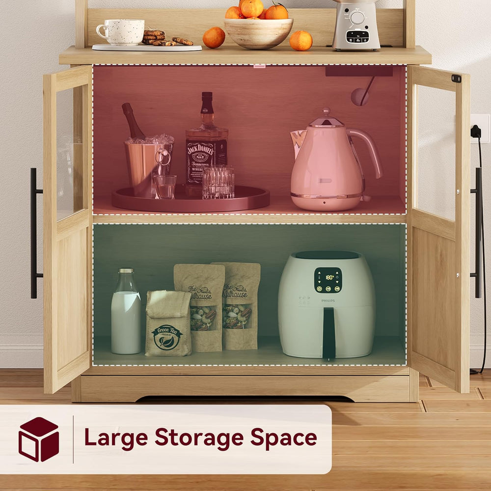 IDEALHOUSE Bakers Rack with Storage Cabinet, Microwave Stand with Power Outle...