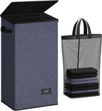 SOLEDI Laundry Hamper with Lid 100L Large & Tall Collapsible Laundry Basket, Clothes Hamper with Bag Removable Easy to Carry, Dirty Hampers for Bedroom, Bathroom, Dorm, College, Navy Blue