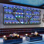 63in Metal Wine Rack Wall Mounted, Modern Wine Storage Rack Wall Mounted with Wine Glass Holder, Liquor Shelf, Bar Shelves for Liquor Bottles (4 Tiers Black, 63 * 7.87 * 48.5INCH)