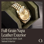 QWATCHBANDS Leather Watch Cases for Men - Hexagon Single & Double Watch Roll Travel Case - Genuine Napa Leather with Velvet Interior - Storage & Display Holder 1 or 2 Watches