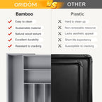 Large Premium Bamboo Silverware Organizer - Expandable Drawer Organizer & Utensil Organizer - 17"x19.7" Cutlery Tray with Dividers for Kitchen Utensils and Flatware (7-9 Slots) (Grey)
