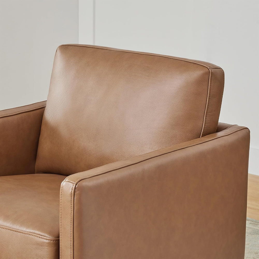 CHITA Genuine Leather Swivel Chair, Wood Frame, Fully Assembled, Saddle