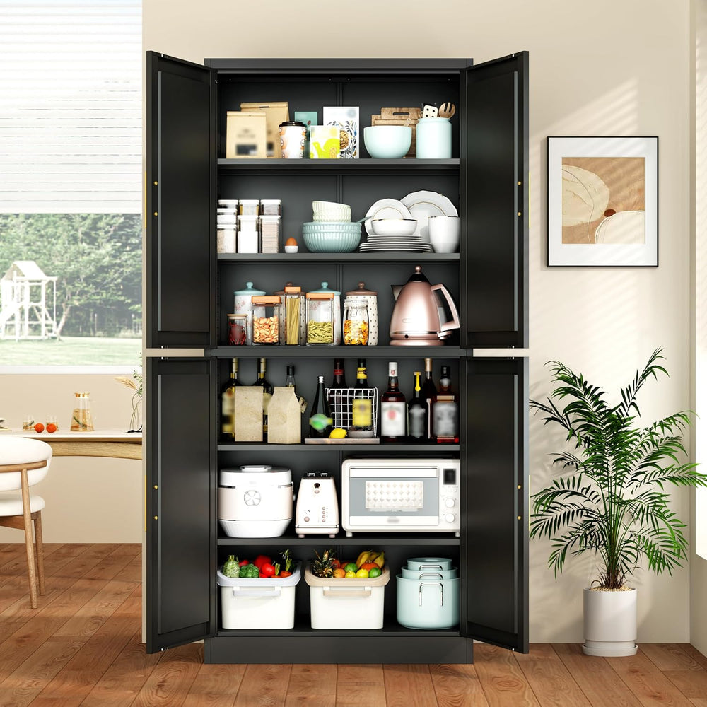 Wanfu 71" Tall Pantry Cabinet, Metal Kitchen Pantry Cabinet with 4 Doors...