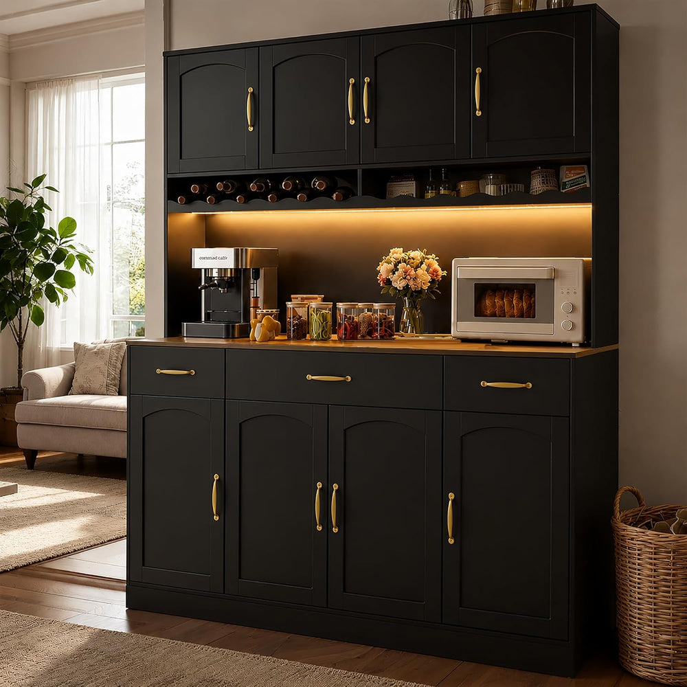 72" Tall Kitchen Pantry Cabinet with Charging Station 55" Wide Kitc...