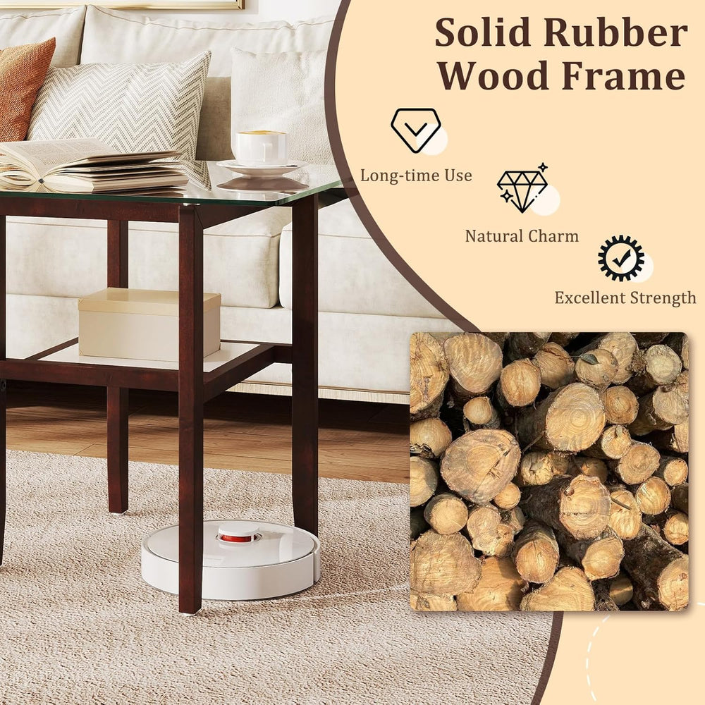 Giantex Glass End Table Set of 2, 24" Square Side Tables with Storage Sh...