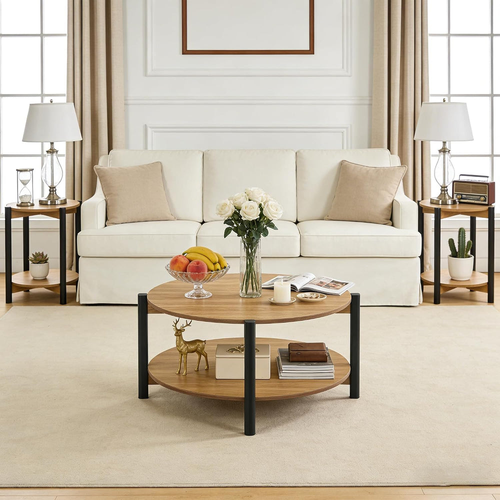 leovanni Coffee Table and End Table Sets, 34.4" Round Coffee Table with ...