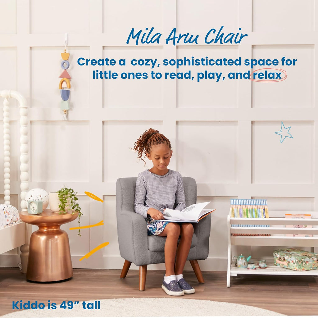 ECR4Kids Mila Sherpa Toddler Arm Chair with Removable Wooden Legs, Kids Furniture, Grey