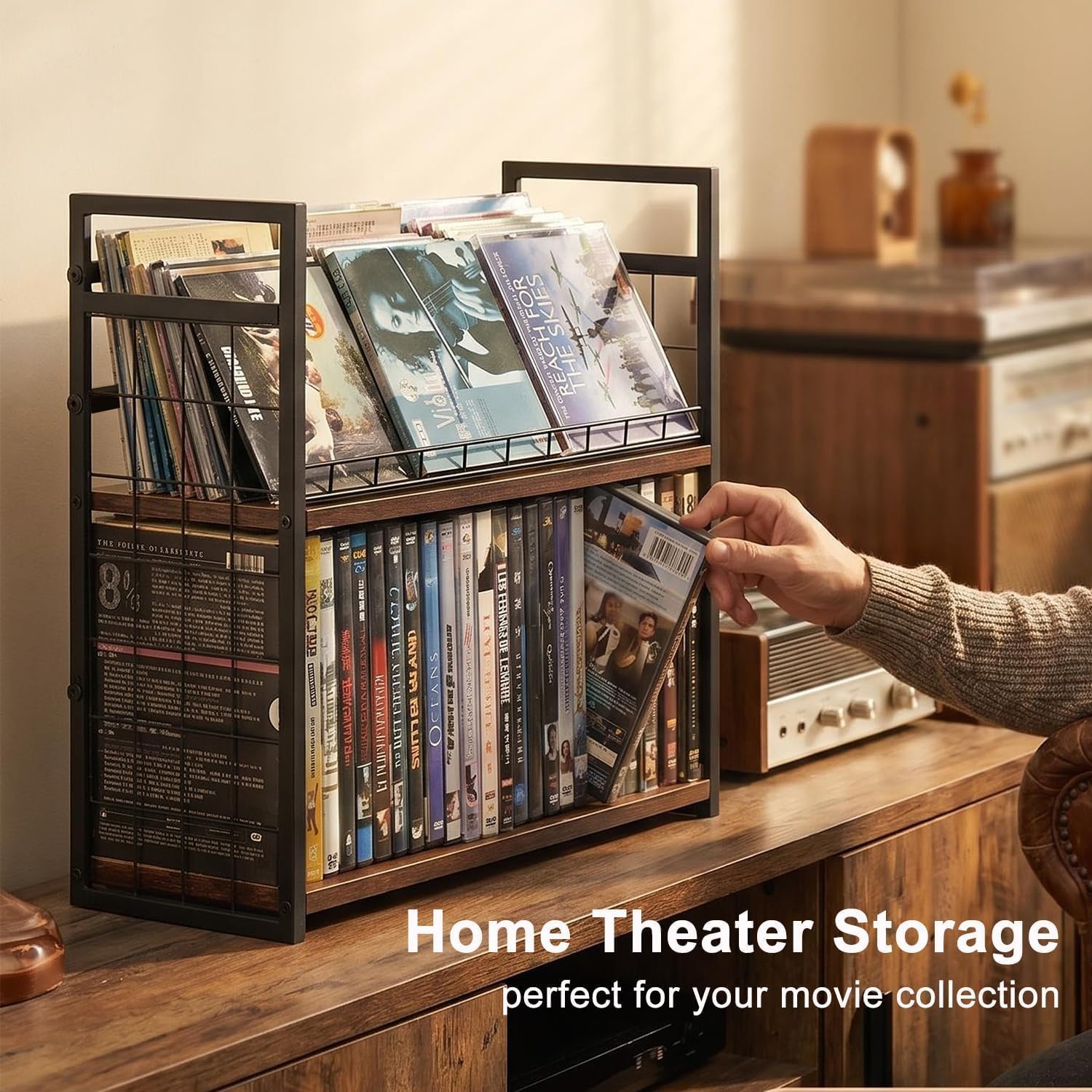 2-Tier CD/DVD Storage Rack for Desktop/Closet - 2 Pack | Holds 96 DVD Cases, for Blu-ray/Game Cases/Papers/Cards, Space-saving Desktop/Closet Stand