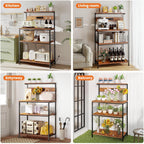 Sweetcrispy 23.6'' Small Bakers Rack with Power Outlet for Kitchen Storage | Microwave Stand with Adjustable Shelf for Coffee Bar Station, Small Apartment, Counter Space Saving, Rustic Brown