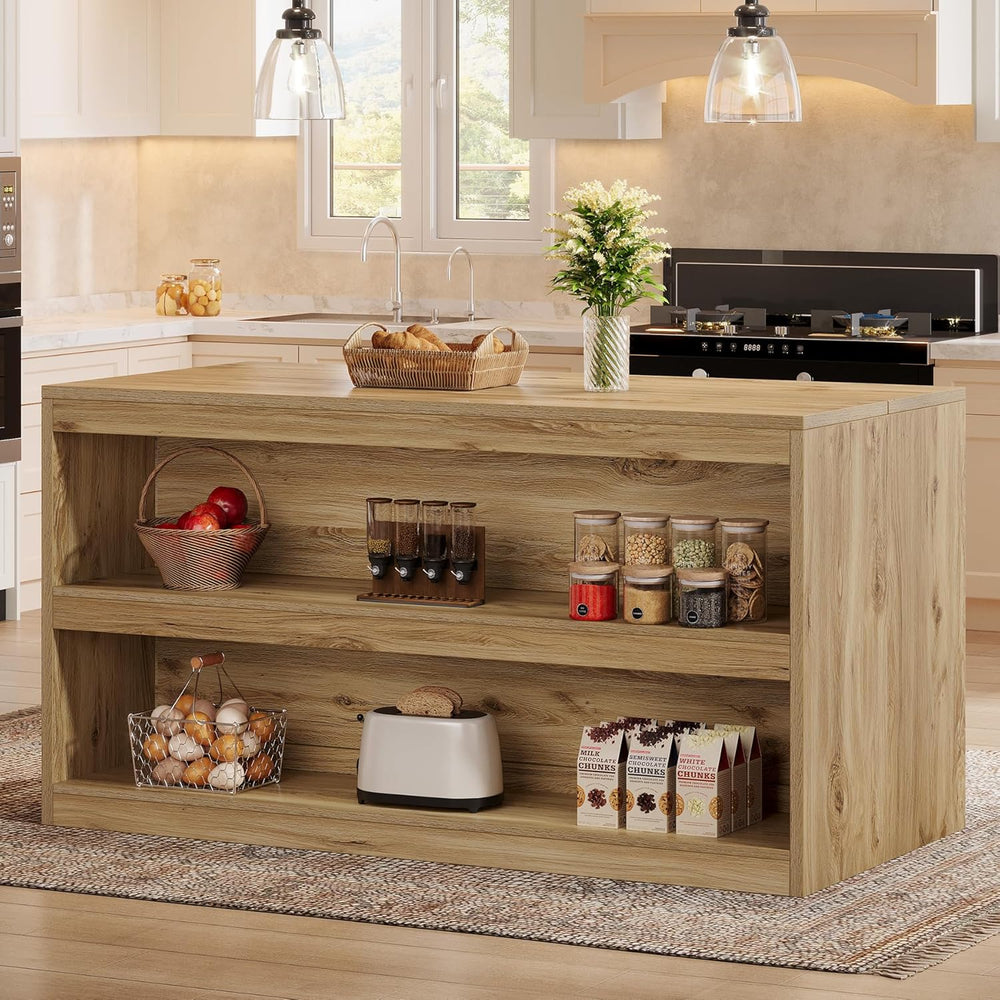 Tribesigns 59-Inch Kitchen Island with Storage, 3-Tier Farmhouse Stationary I...