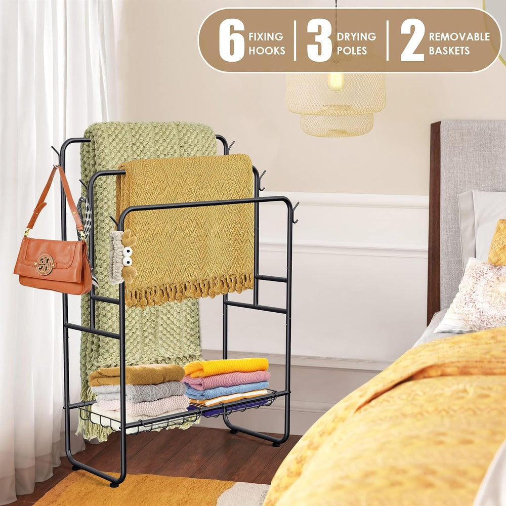 Kayfia 40'' Freestanding 3 Tier Metal Towel Rack, 2 Baskets & 6 H...