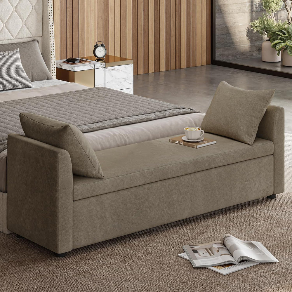 59.5" Modern Storage Ottoman Bedroom Bench, End of Bed Bench with Throw ...