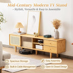 Tiita Rattan TV Stand for 55 60 Inch TV, Bamboo TV Cabinet with 2 Drawers, Boho Entertainment Center with Adjustable Shelf, Mid Century Modern Media Console for Bedroom, Living Room, Study