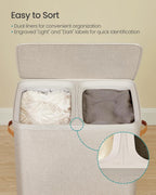 SONGMICS Laundry Basket, 44.9 Gal. Laundry Hamper, 2 Compartments, Easy Assembly, with Lid and Handles, Removable Liners, 22 x 15.7 x 29.5 Inches, Cappuccino Beige ULCB813L01