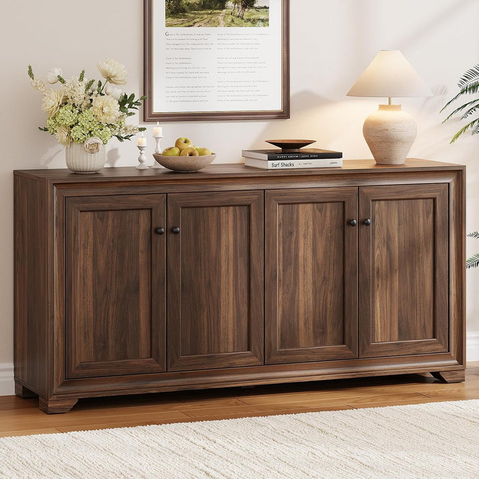 60" Buffet Cabinet with Storage, 4 Doors & Adjustable Shelves Brown