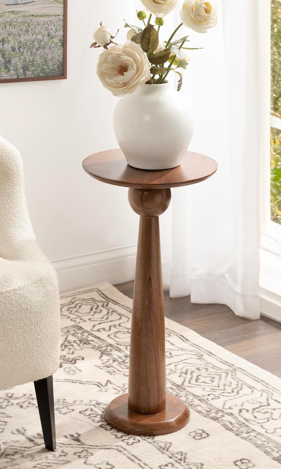 Kate and Laurel Jakob Modern Wooden Round Side Table; 12 x 24; Walnut Brown; ...