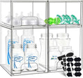 Baby Bottle Organizer, Stackable Storage Drawers with Label, Clear Station Organizers Container for Pacifiers, Pump Parts, Desk Organizer Bins for Bathroom, Cabinet, Pantry, Vanity, Countertop, 4 Pack