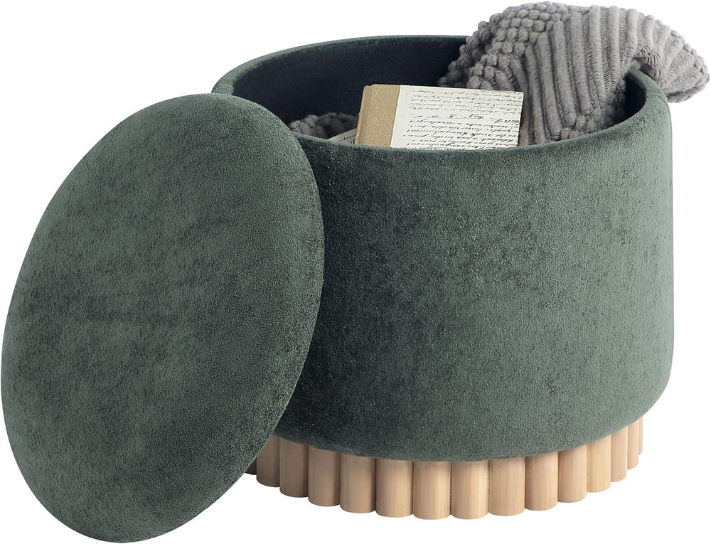 Get Set Style Round Ottoman with Wooden Base, Storage Vanity Stool for Makeup...