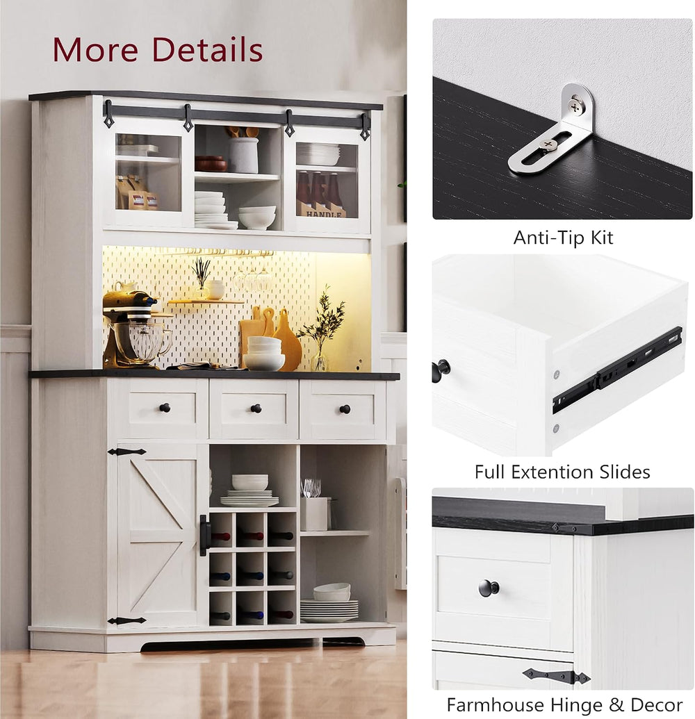 Spaco 71" Pantry Bar Cabinet with Hutch,Farmhosue Kitchen Buffet Sideboa...