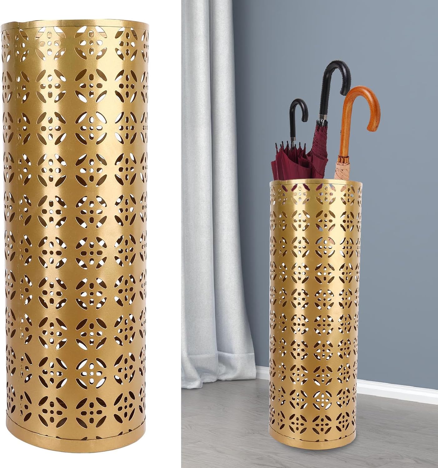 Metal Stylish Hollow Copper Pattern Umbrella Holder Bin for Entryway, Rustproof Indoor Umbrella Stand for Home Office, 1pc (Large)