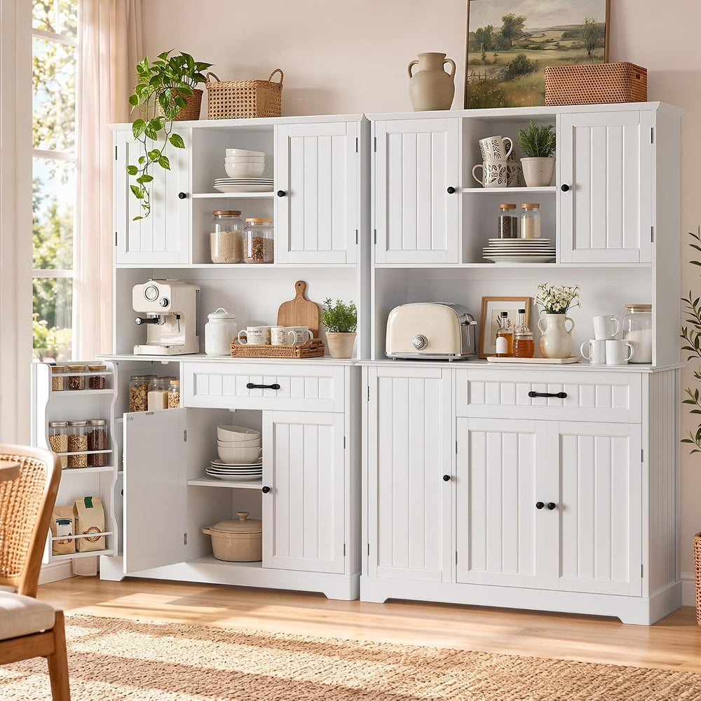 Gizoon Large Kitchen Pantry Cabinet Set of 2 with Door and Shelves White