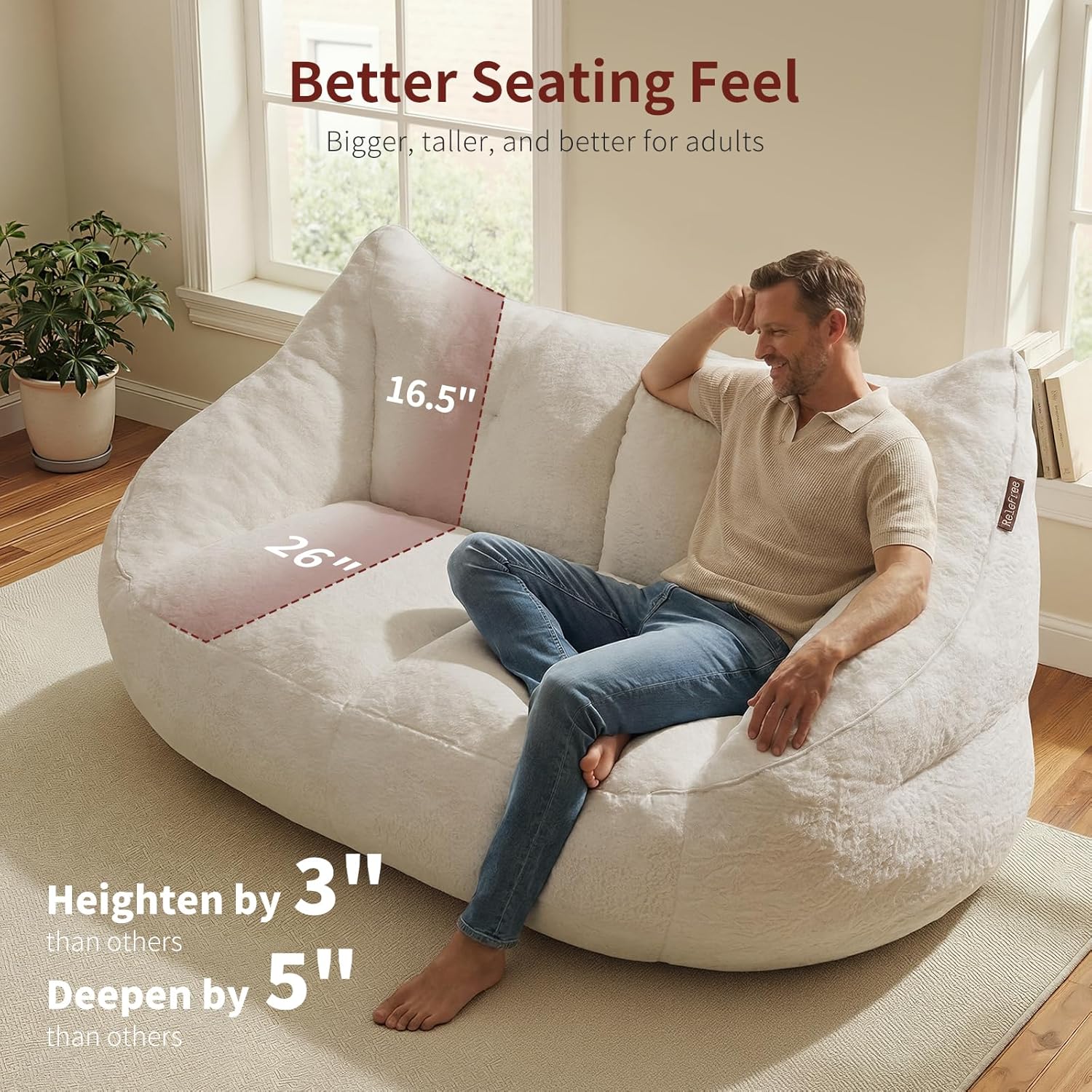 Relefree 70.9" Modern Loveseat Sofa,Oversized Bean Bag Chairs for Adults,Plush Modern Boneless Loveseat,Bean Bag Couch for Reading,Mini Small Couches for Living Room,Bedroom,Apartment,Cream White