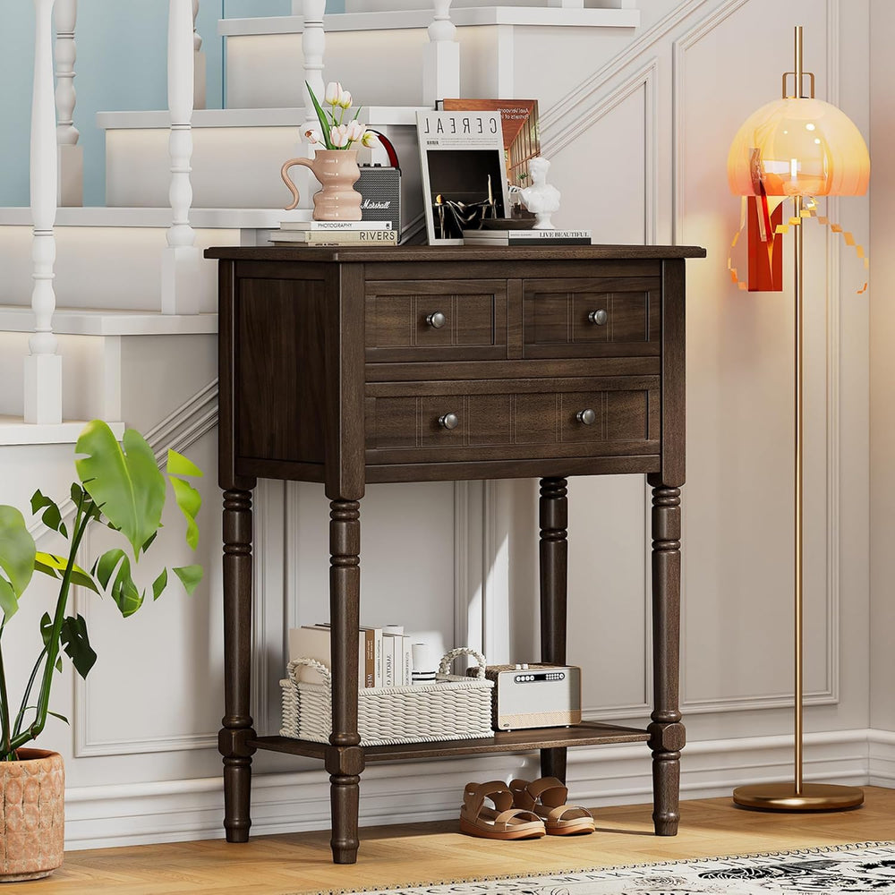 Knocbel Slim Antique Entry Console Table with 3 Drawers & Bottom Open She...